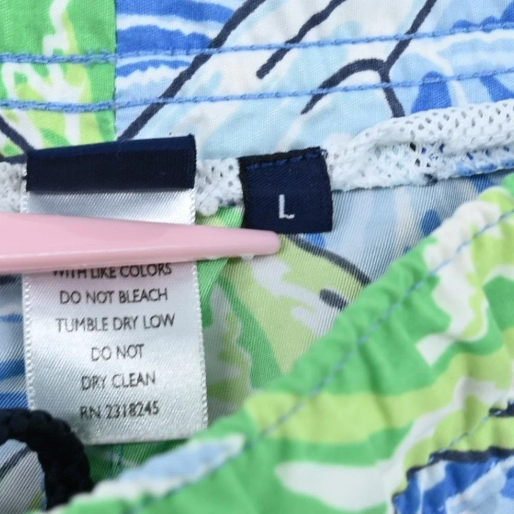Vineyard Vines Chappy Swim Trunks Mens L Blue Green Margarita Lime Drink Print